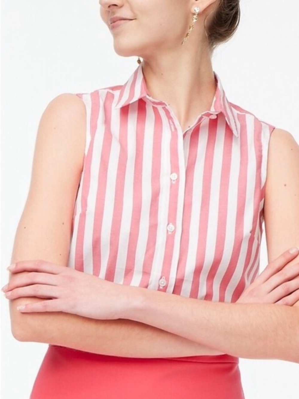 J Crew Pink Striped Sleveless Blouse